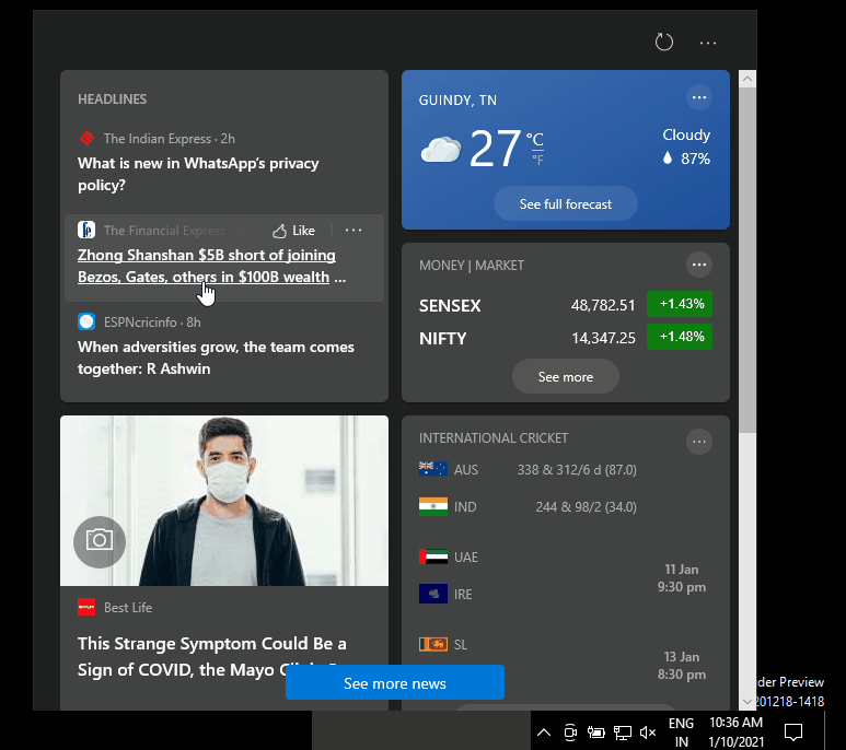 微软发布Win10 21H1 内部版本19043.962
