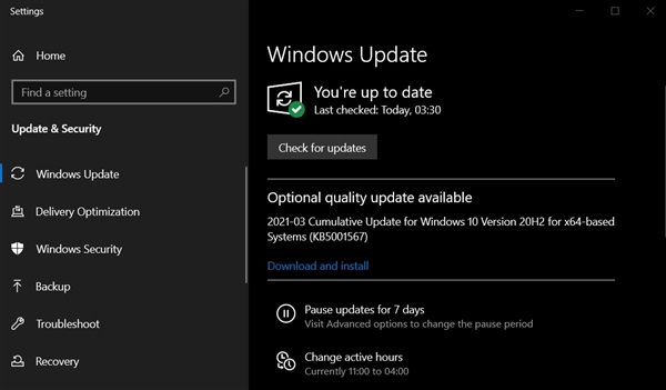 微软Win10 2004 KB5001567正式上线了