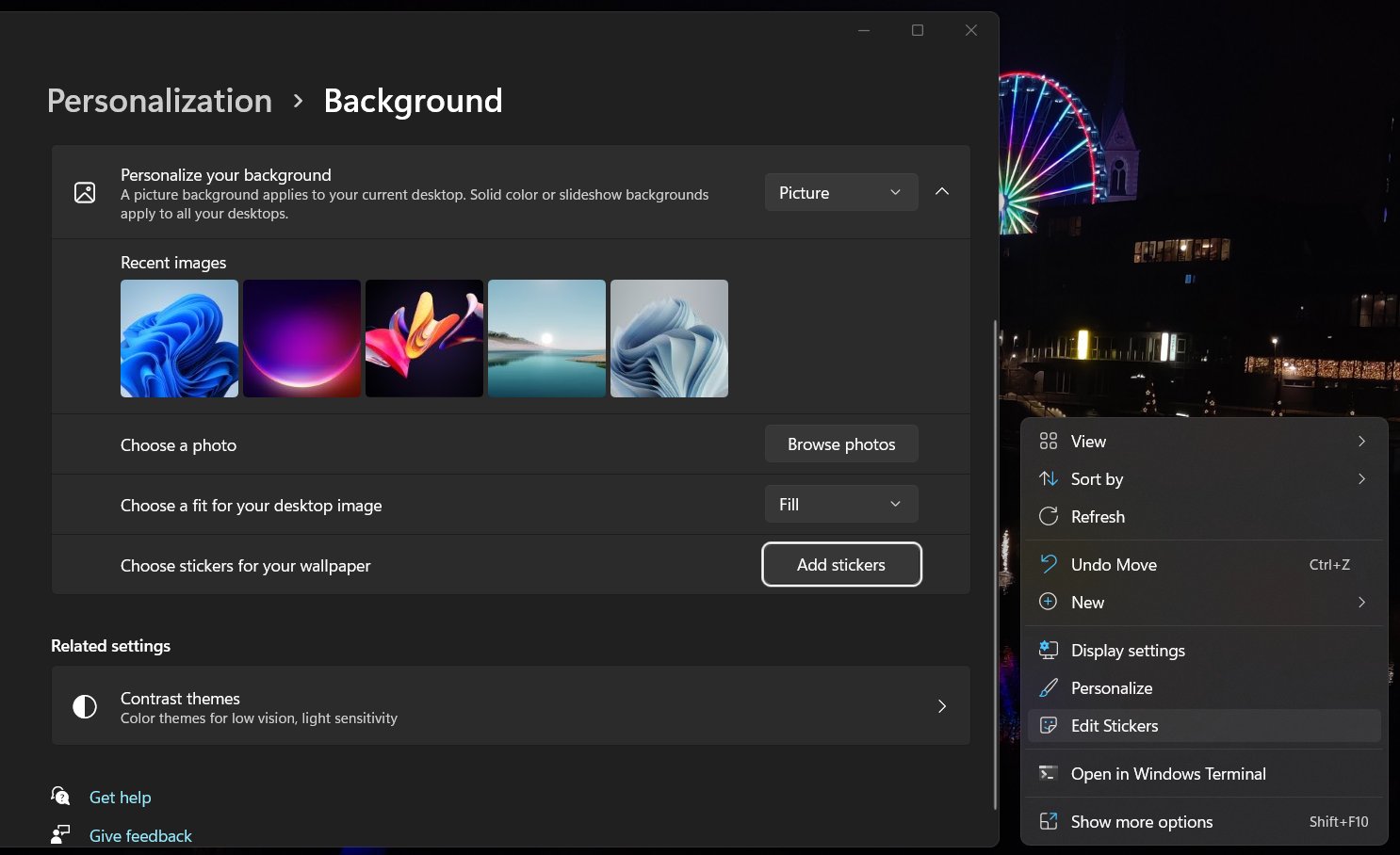 微软Win11系统桌面新增贴纸