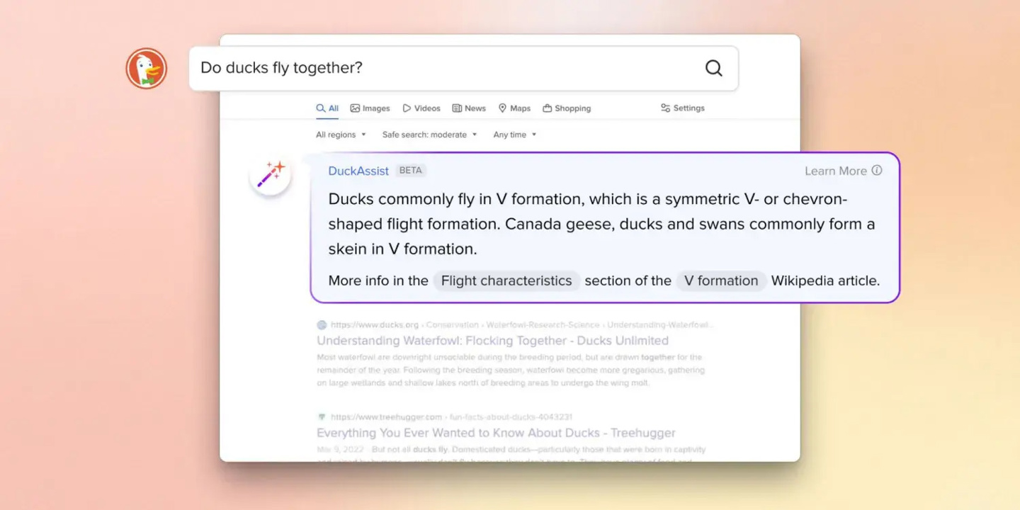 DuckDuckGo 搜索引擎推出DuckAssist：A